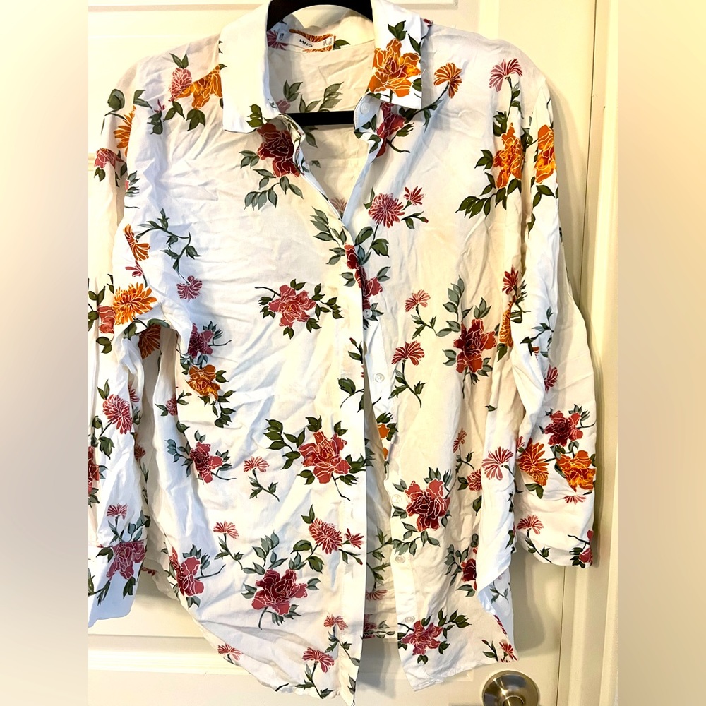 Mango Button Down Floral Top